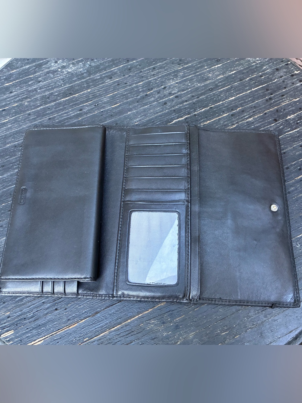 Coach Deep Black Leather Fold-Over Clutch | Vintage - Picture 8 of 17